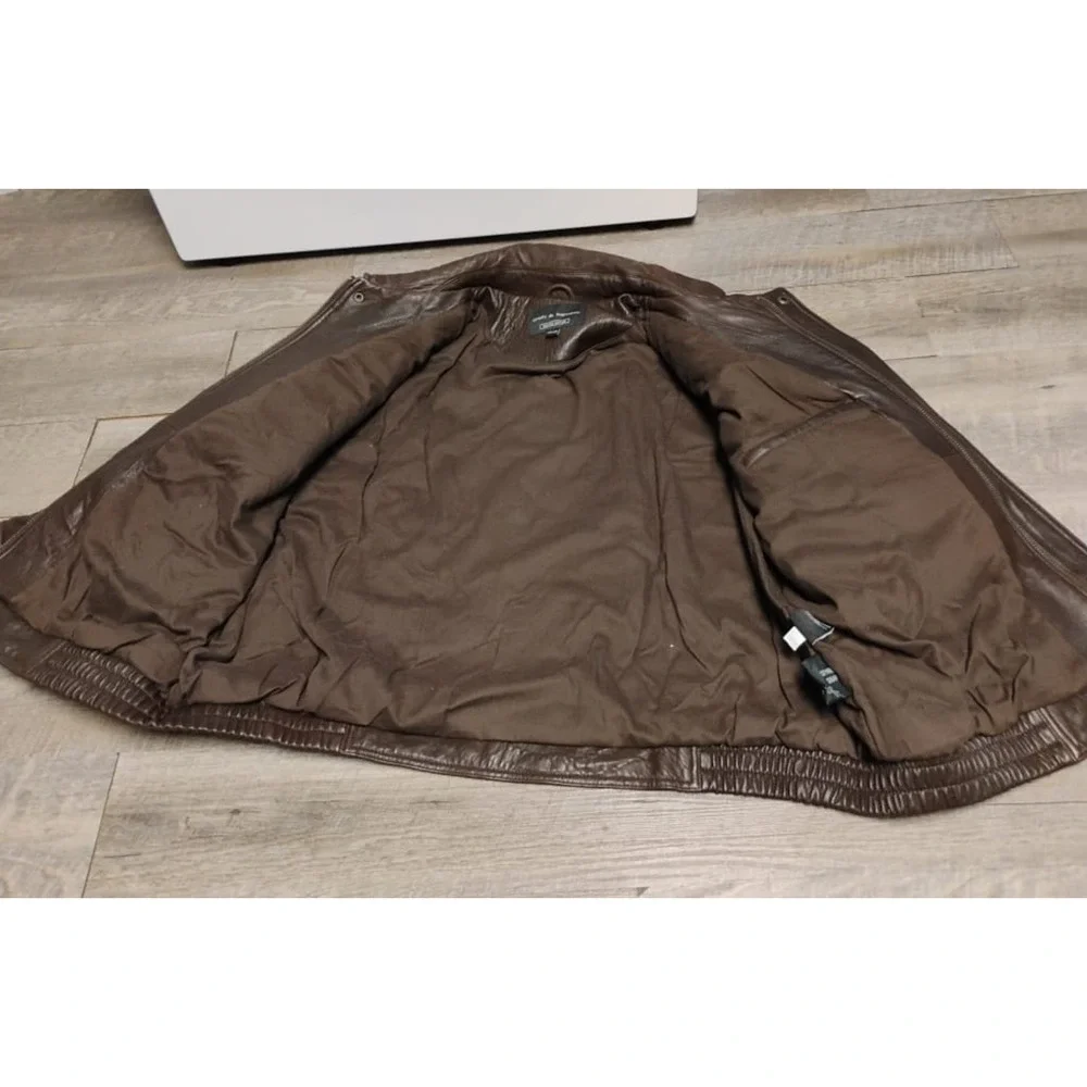 Croft & Barrow Bomber Jacket brown Leather Collared Zip Pockets Quilt Lined XXL
